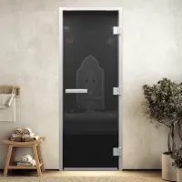 дверь хамам "графит" 2000х710мм 8 мм коробка черный профиль аллюминий левая банный эксперт