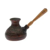 турка керамическая для кофе с деревянной ручкой декор 0,6л ручная работа, красная глина