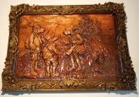 картина резная "собаки на охоте" натуральное дерево 480*360 мм, банный эксперт