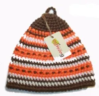 шапка для бани банибо №30 ручной работы, акрил, капучино/оранжевый/белый, банный перец